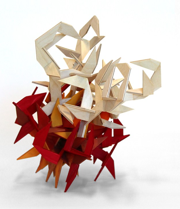 Pia Männikkö: Krapu. Plywood wedges and acrylic paint, 2017